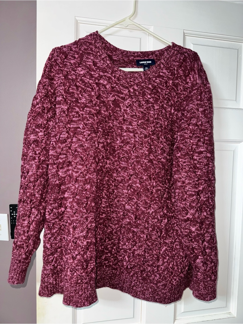 Lands' End Drifter Sweater Women's 2X Marled Burgundy Pink Cable Knit 100 cotton